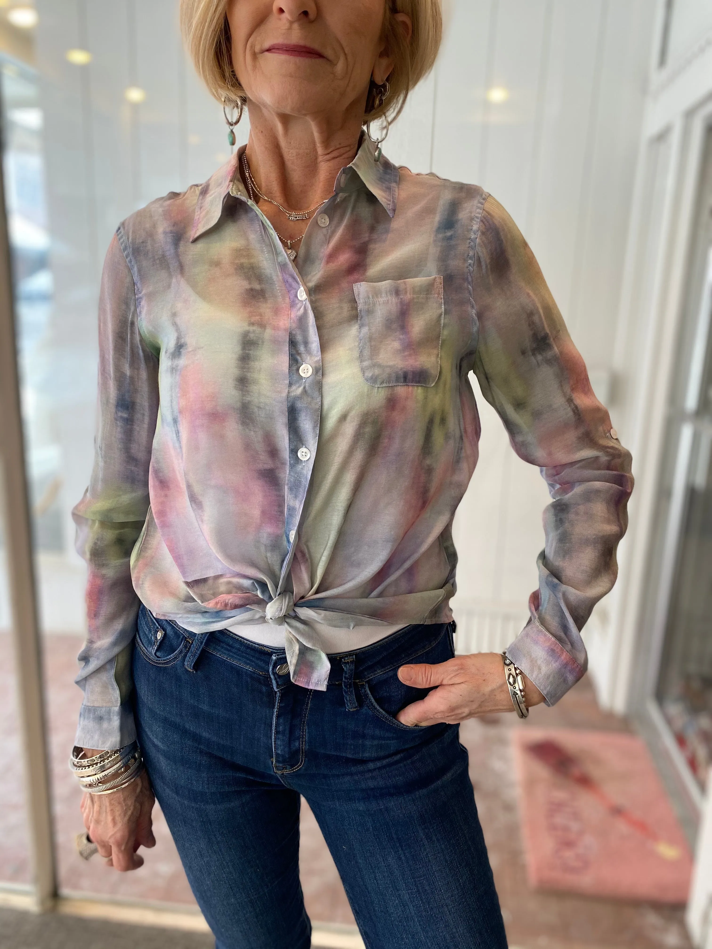 Multicolor Button Up Top
