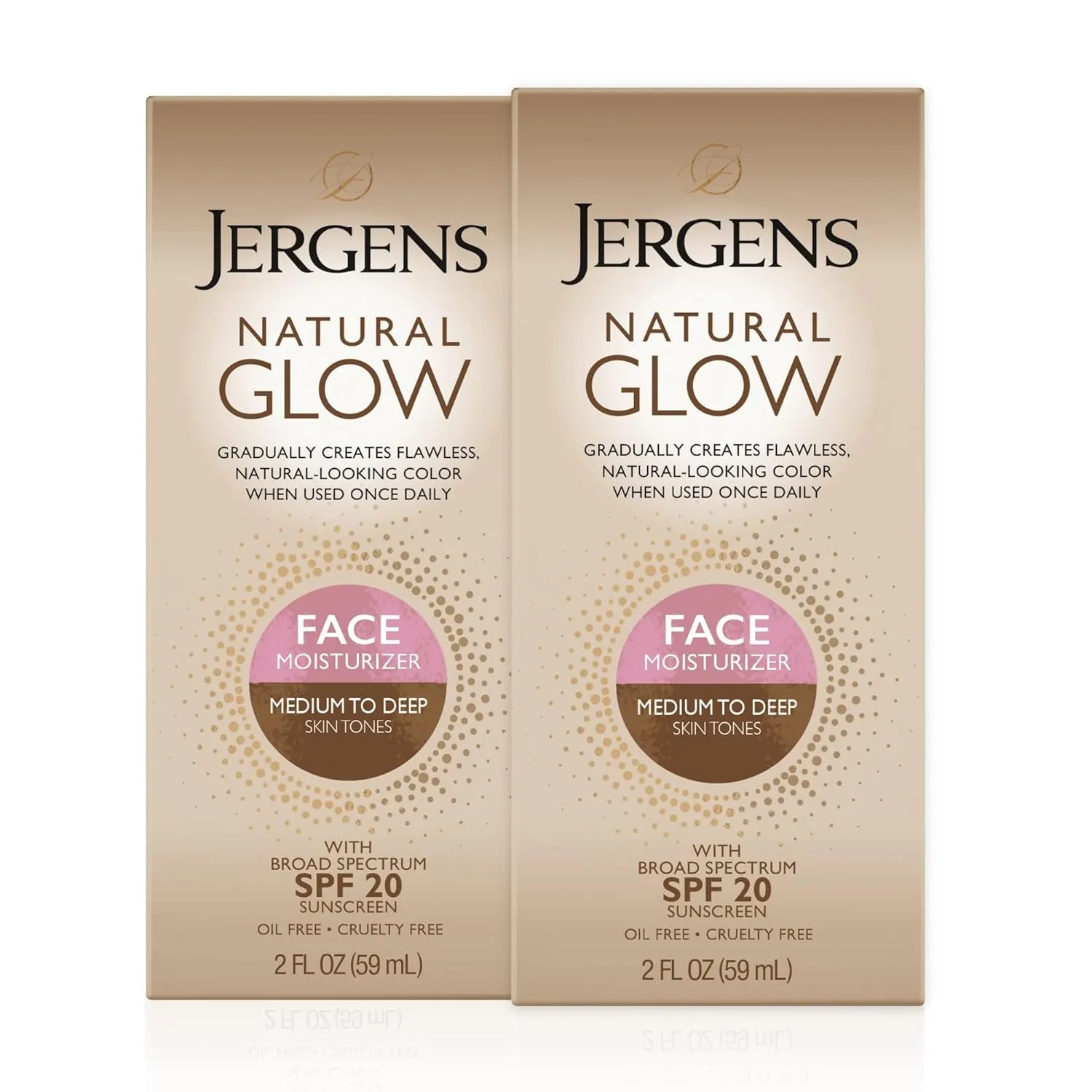 Natural Glow Self Tanner Face Moisturizer, SPF 20 Facial Sunscreen, Medium to Deep Skin Tone, Sunless Tanning, Oil Free, Broad Spectrum Protection UVA and UVB, 2 Oz (Packaging May Vary)