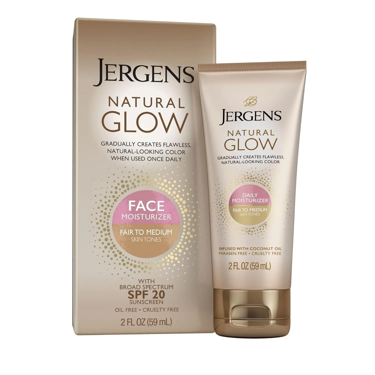 Natural Glow Self Tanner Face Moisturizer, SPF 20 Facial Sunscreen, Medium to Deep Skin Tone, Sunless Tanning, Oil Free, Broad Spectrum Protection UVA and UVB, 2 Oz (Packaging May Vary)