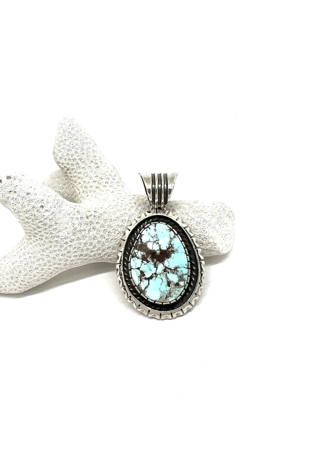 Navajo Handmade Dry Creek White Turquoise Sterling Silver Pendant