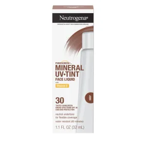 Neutrogena Purescreen  Mineral UV Tint Face Liquid with Vitamin E, Tinted Sunscreen Broad Spectrum SPF 30, Deep