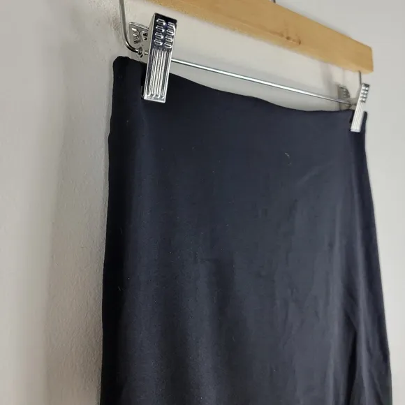 New Bebe Shirred Ruched Sheer Mesh Back Knit Pencil Pull On Midi Skirt
