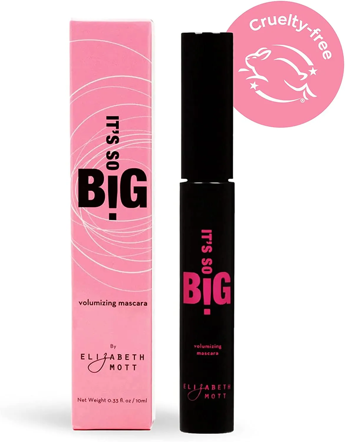 New Cruelty-Free Black Volumizing Smudge Proof Mascara: Elizabeth Mott It's So BIG Volumizing Mascara - Waterproof Liquid Lash Extending Mascara Tube with Hourglass Wand-No Clump, Curl (10ml)