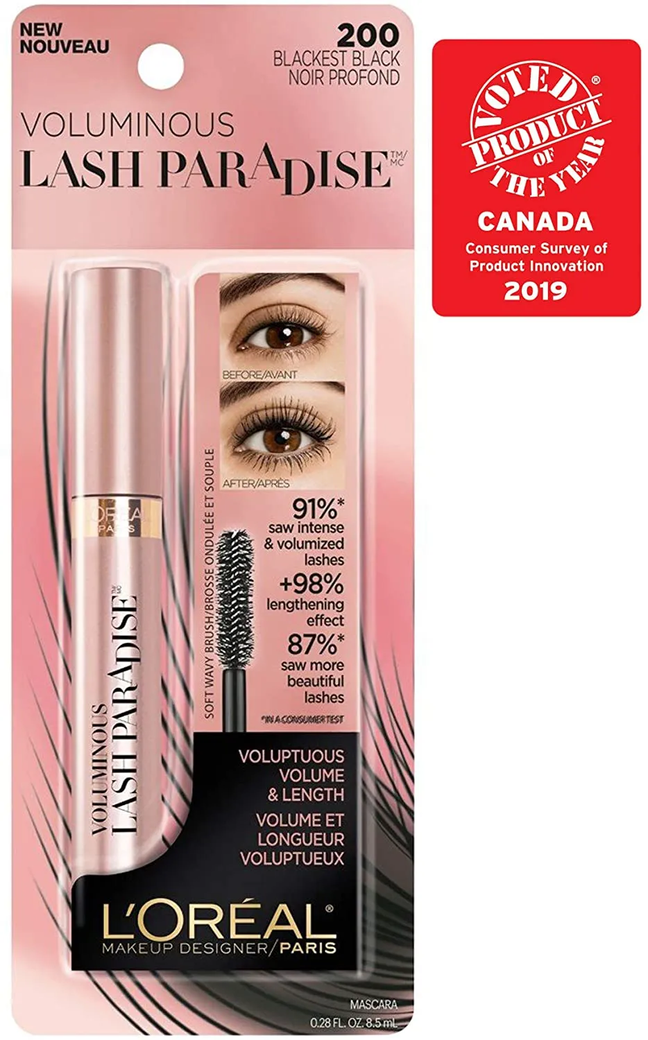 New in package! L'Oréal Paris Mascara Voluminous Lash Paradise|Voluptuous Volume And Length| Blackest Black