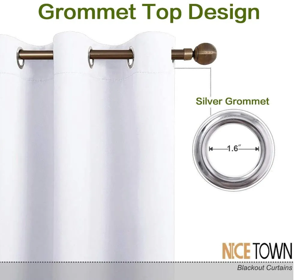 New NICETOWN Room Darkening Panels with Grommets - Solid Living Room Thermal Insulated Window Drapes (2 Panels, 52-in Width x 95-in Length, Pure White)