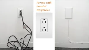 New Sleek Socket Outlet Cover with Inverted 8' 3-Outlet Power Strip - White (8-INVERT-OVSZ-W)