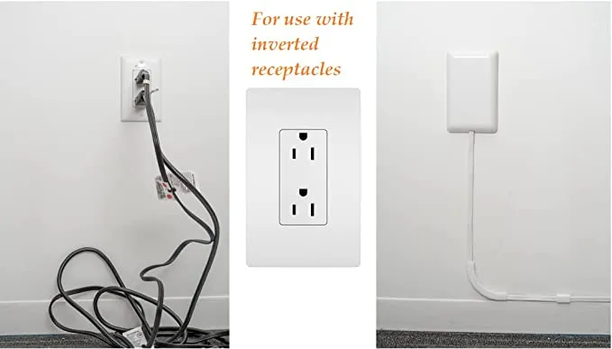 New Sleek Socket Outlet Cover with Inverted 8' 3-Outlet Power Strip - White (8-INVERT-OVSZ-W)