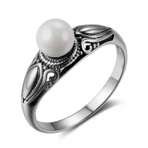 New Solid 925 Sterling Silver Rings for Women – Simulated Pearl Female Ring – Vintage Pattern Jewelry Gift for Girls 