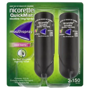 Nicorette Quit Smoking Mouth Spray Cool Berry 2X150 Pack