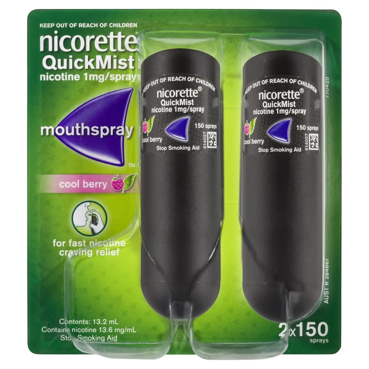 Nicorette Quit Smoking Mouth Spray Cool Berry 2X150 Pack