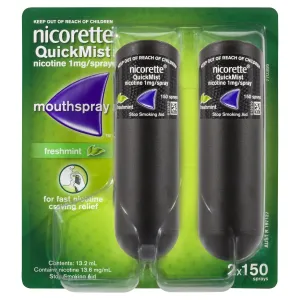 Nicorette Quit Smoking Mouth Spray Freshmint 2X150 Pack