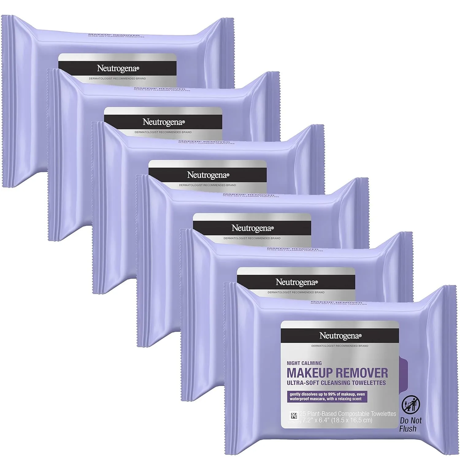 Night Calming Makeup Remover Face Wipes, Nighttime Cleansing Towelettes Remove Sweat, Dirt & Makeup & Calms Skin, Hypoallergenic, 100% Plant Based Cloth, 50 Count (2 Packs of 25)