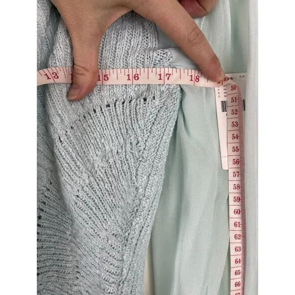 NWT! ANTHROPOLOGIE Sheer Long-Sleeve‎ V-Neck Knit Sweater Mint Ice Blue Size S