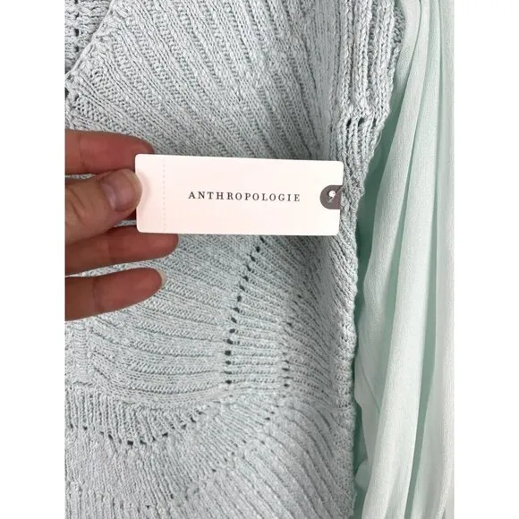 NWT! ANTHROPOLOGIE Sheer Long-Sleeve‎ V-Neck Knit Sweater Mint Ice Blue Size S