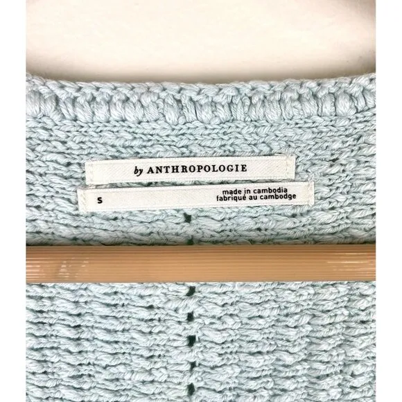 NWT! ANTHROPOLOGIE Sheer Long-Sleeve‎ V-Neck Knit Sweater Mint Ice Blue Size S