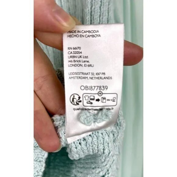 NWT! ANTHROPOLOGIE Sheer Long-Sleeve‎ V-Neck Knit Sweater Mint Ice Blue Size S