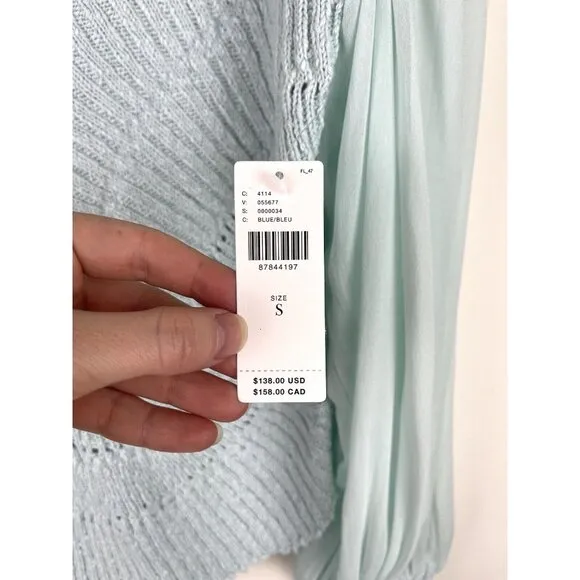 NWT! ANTHROPOLOGIE Sheer Long-Sleeve‎ V-Neck Knit Sweater Mint Ice Blue Size S