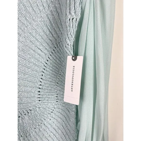 NWT! ANTHROPOLOGIE Sheer Long-Sleeve‎ V-Neck Knit Sweater Mint Ice Blue Size S