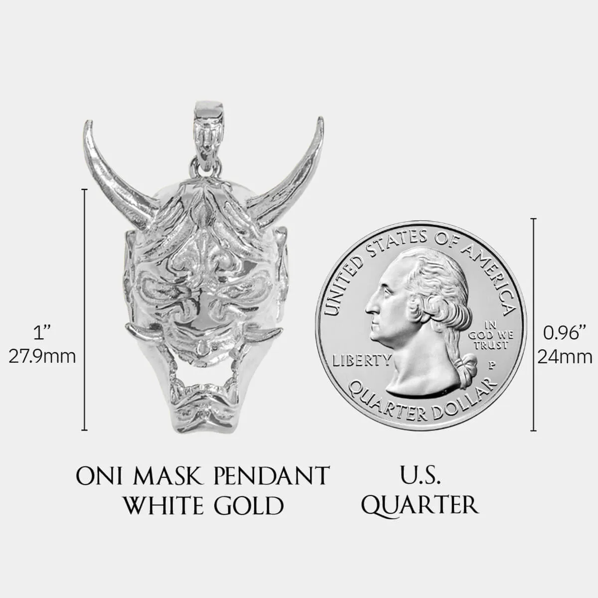 Oni Mask Pendant - White Gold