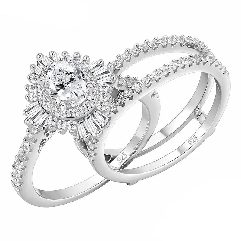 Oval Cut Diamond Sunflower Engagement Ring Set