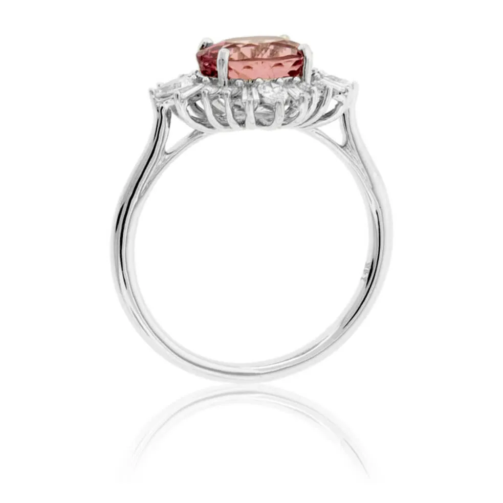 Oval-Cut Pink Tourmaline Oval & Diamond Sunburst Halo Ring