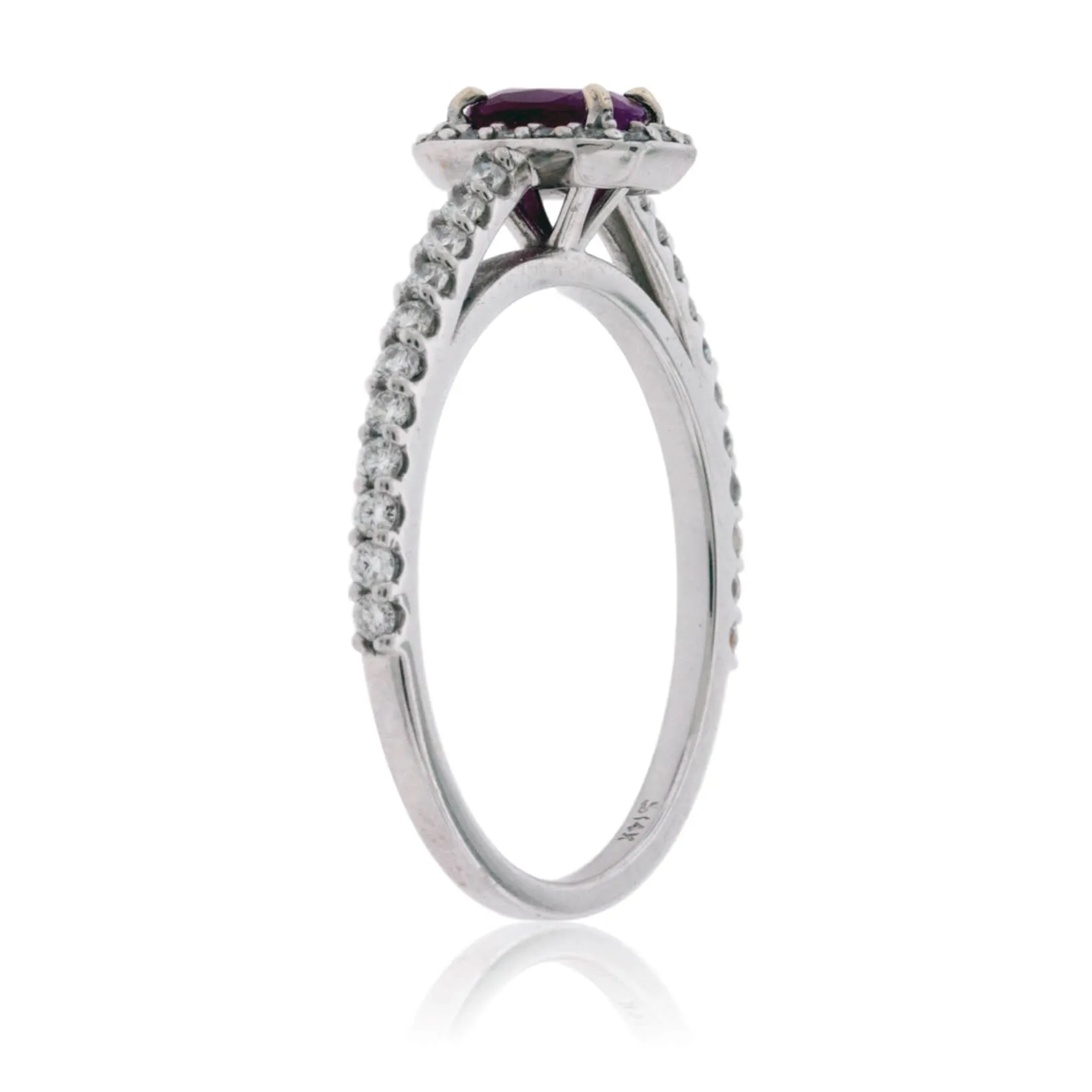 Oval Red Emerald with Diamond Halo Ring