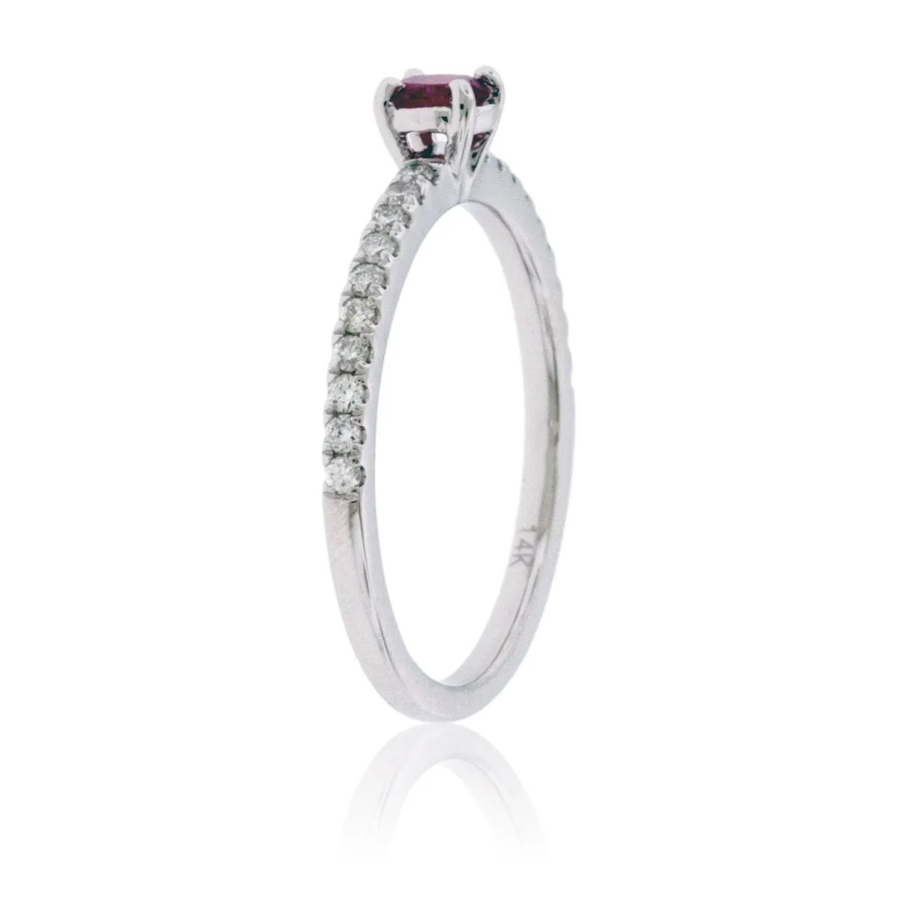 Oval Red Emerald with Diamond Shank Ring