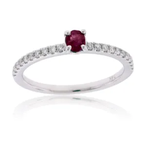 Oval Red Emerald with Diamond Shank Ring