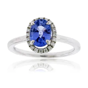 Oval Tanzanite and Diamond Halo Ring