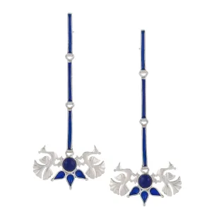 Peacock Long Earrings Mid Night Blue