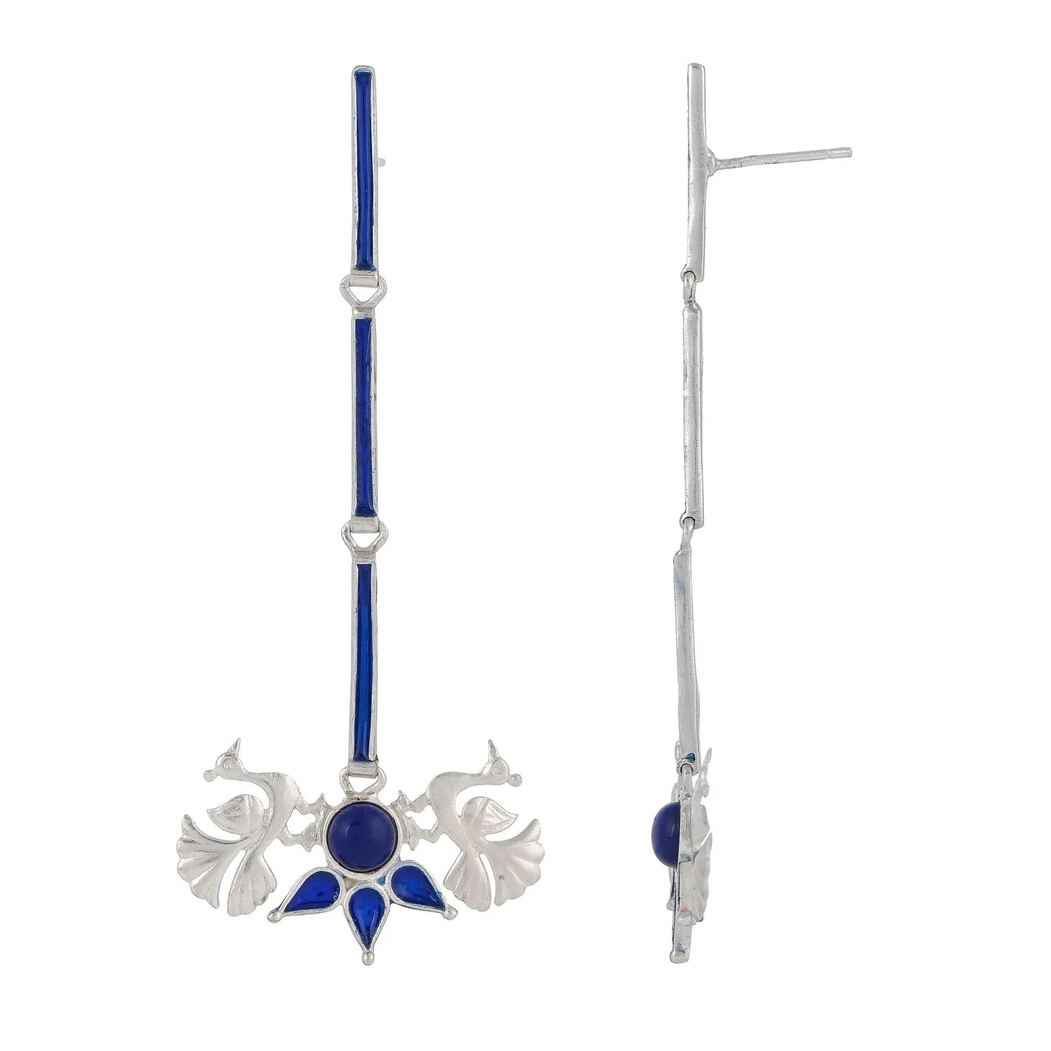 Peacock Long Earrings Mid Night Blue