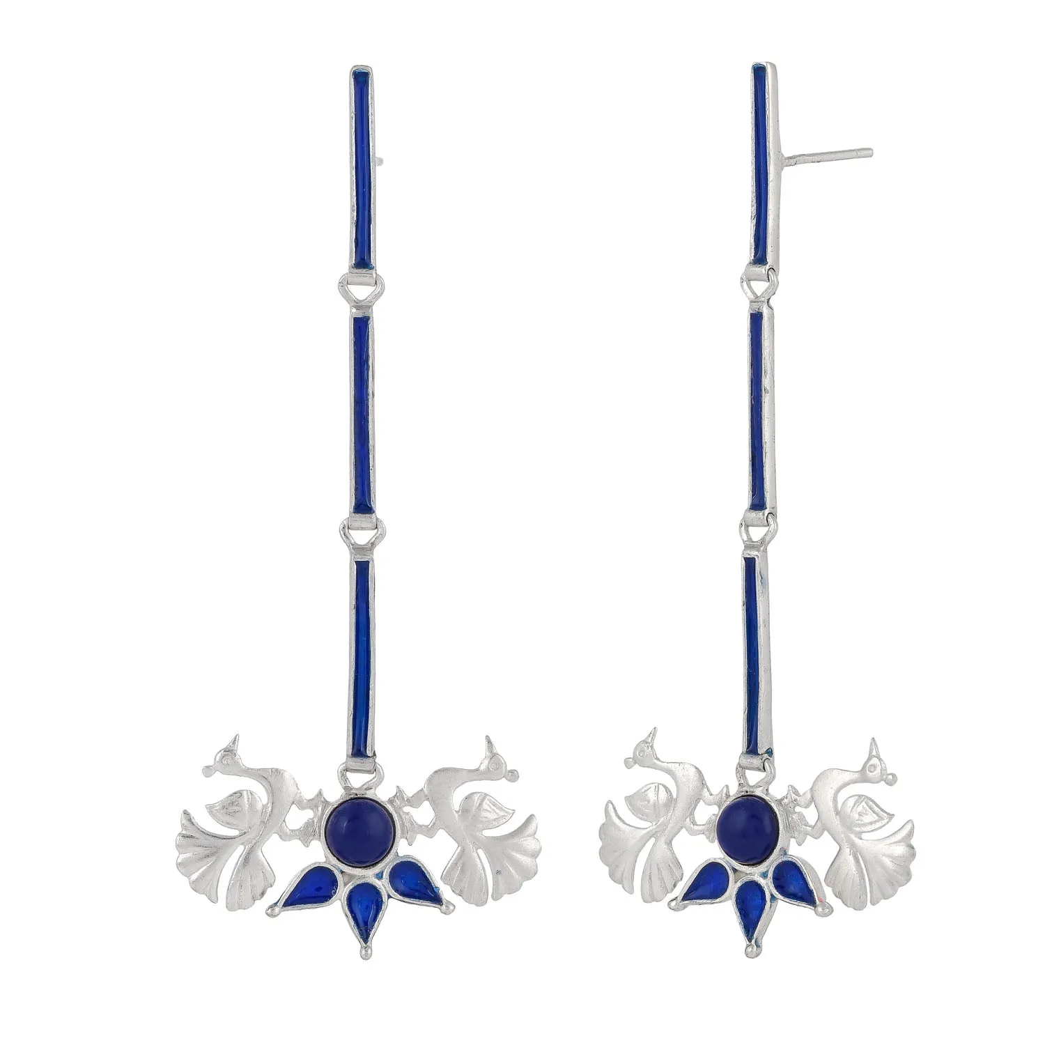 Peacock Long Earrings Mid Night Blue