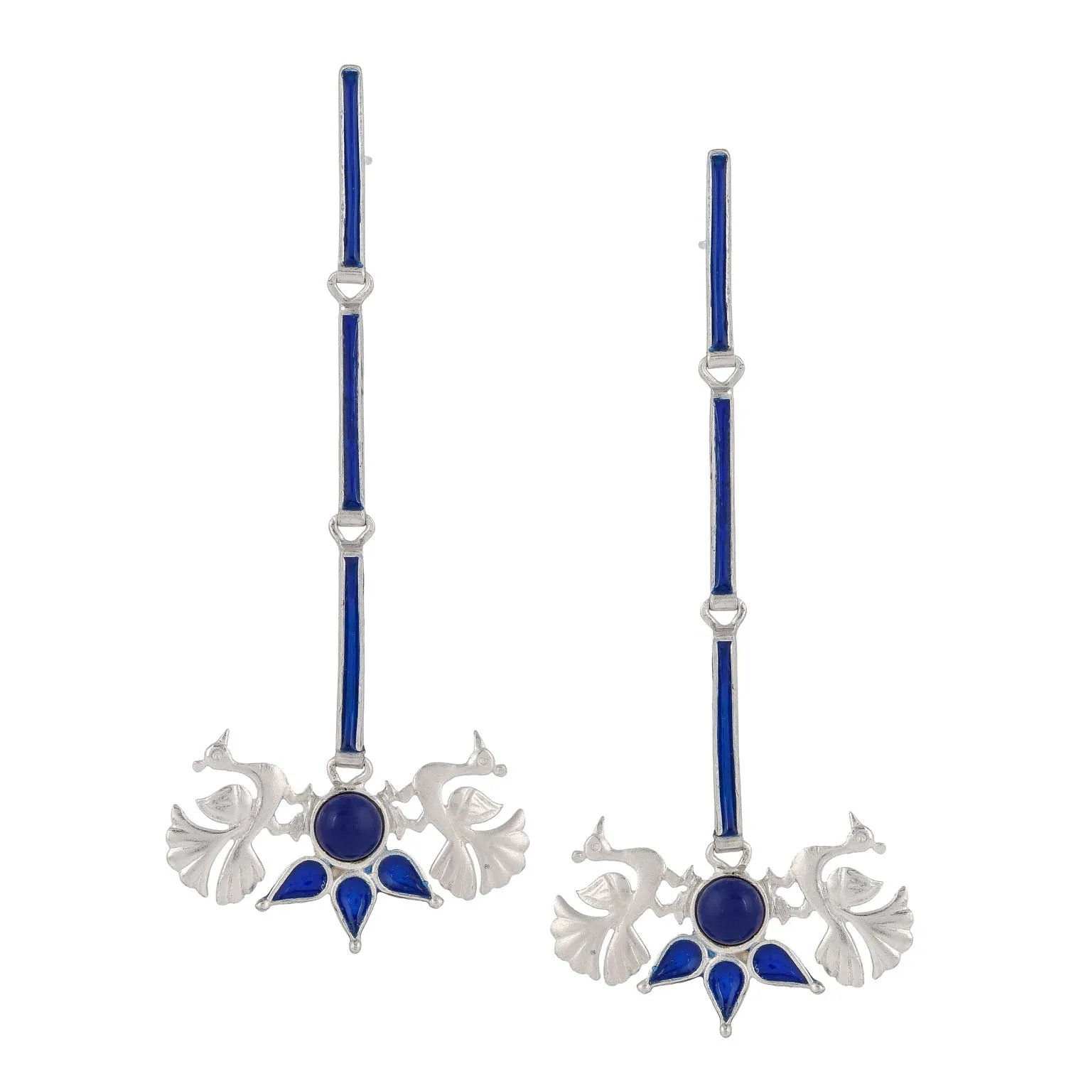 Peacock Long Earrings Mid Night Blue