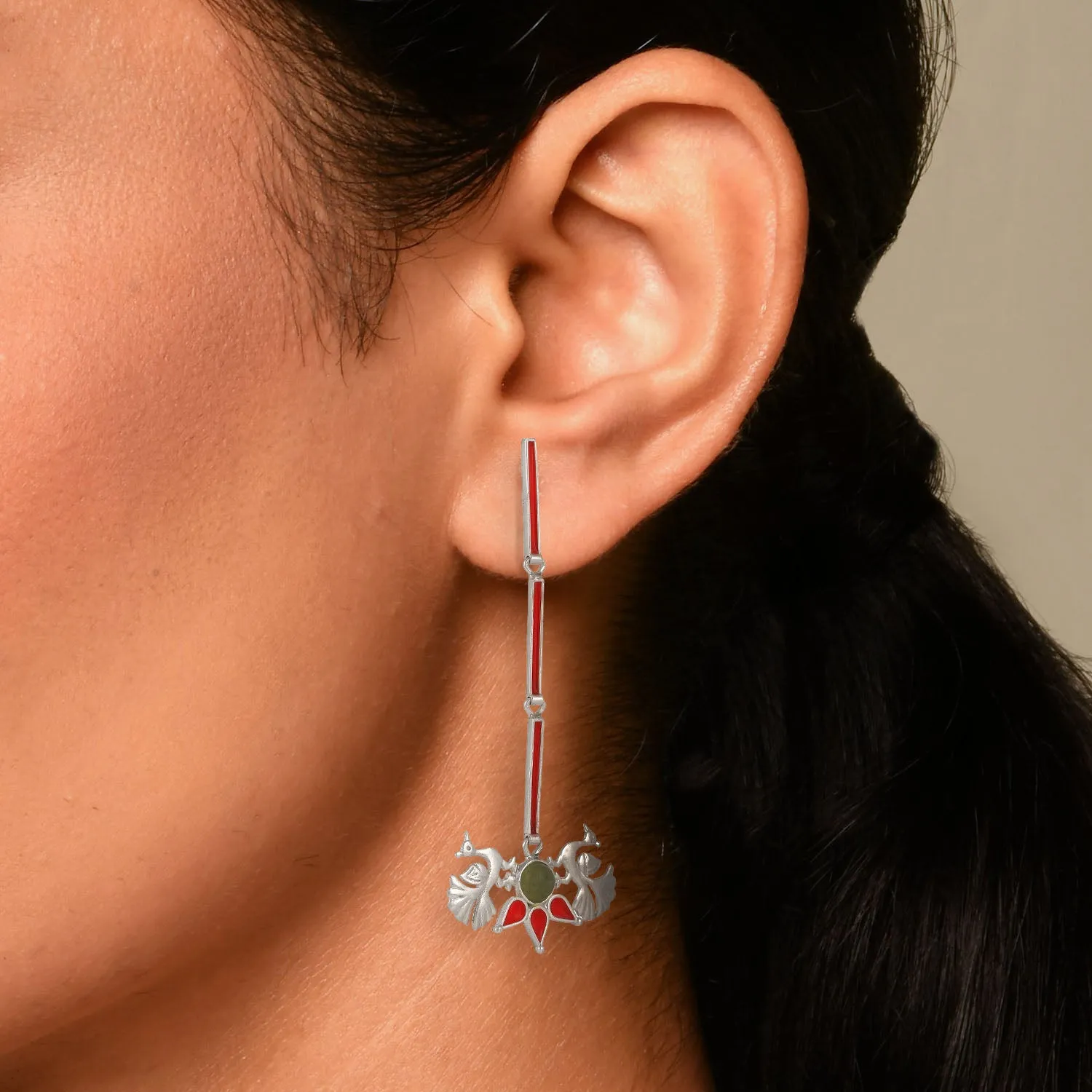 Peacock Long Earrings Sage Green