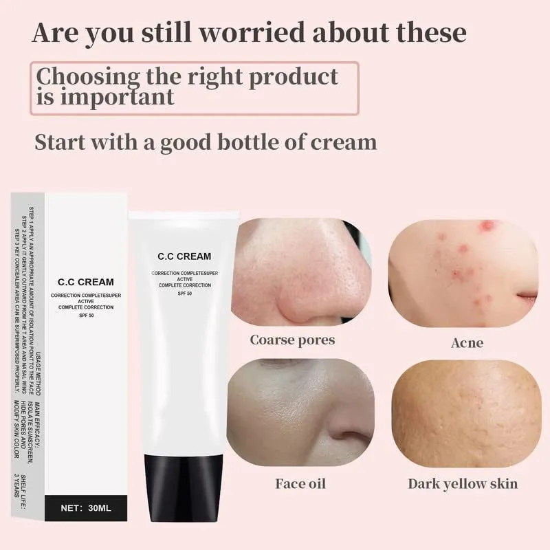 Perbella Cc Cream Self Adjusting for Mature Skin, Perbella Cc Cream for Older Women, Perbella Skin Tone Adjusting Cc Cream SPF 50,Cc Cream 1.01 Oz (2PCS)