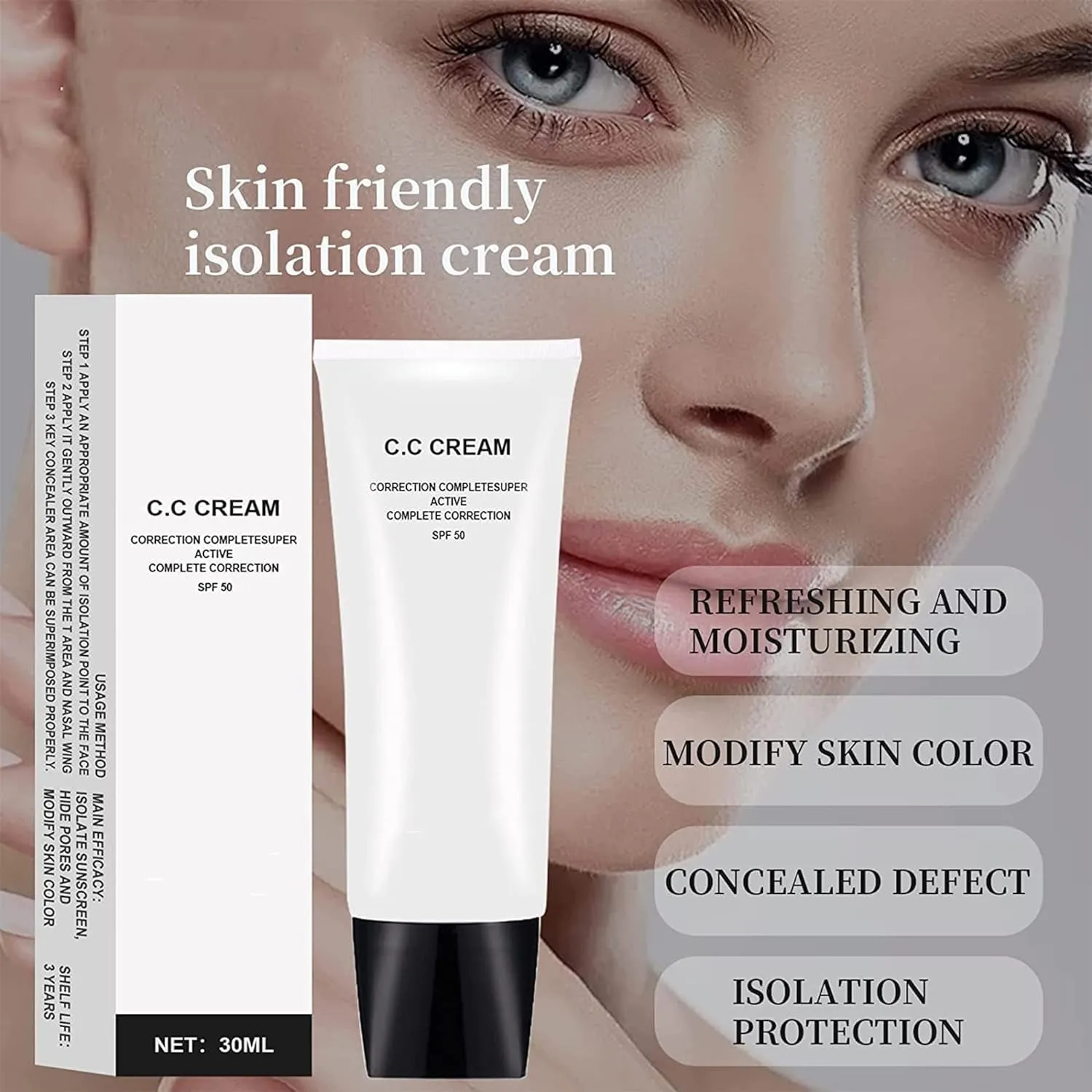 Perbella Cc Cream Self Adjusting for Mature Skin, Perbella Cc Cream for Older Women, Perbella Skin Tone Adjusting Cc Cream SPF 50,Cc Cream 1.01 Oz (2PCS)