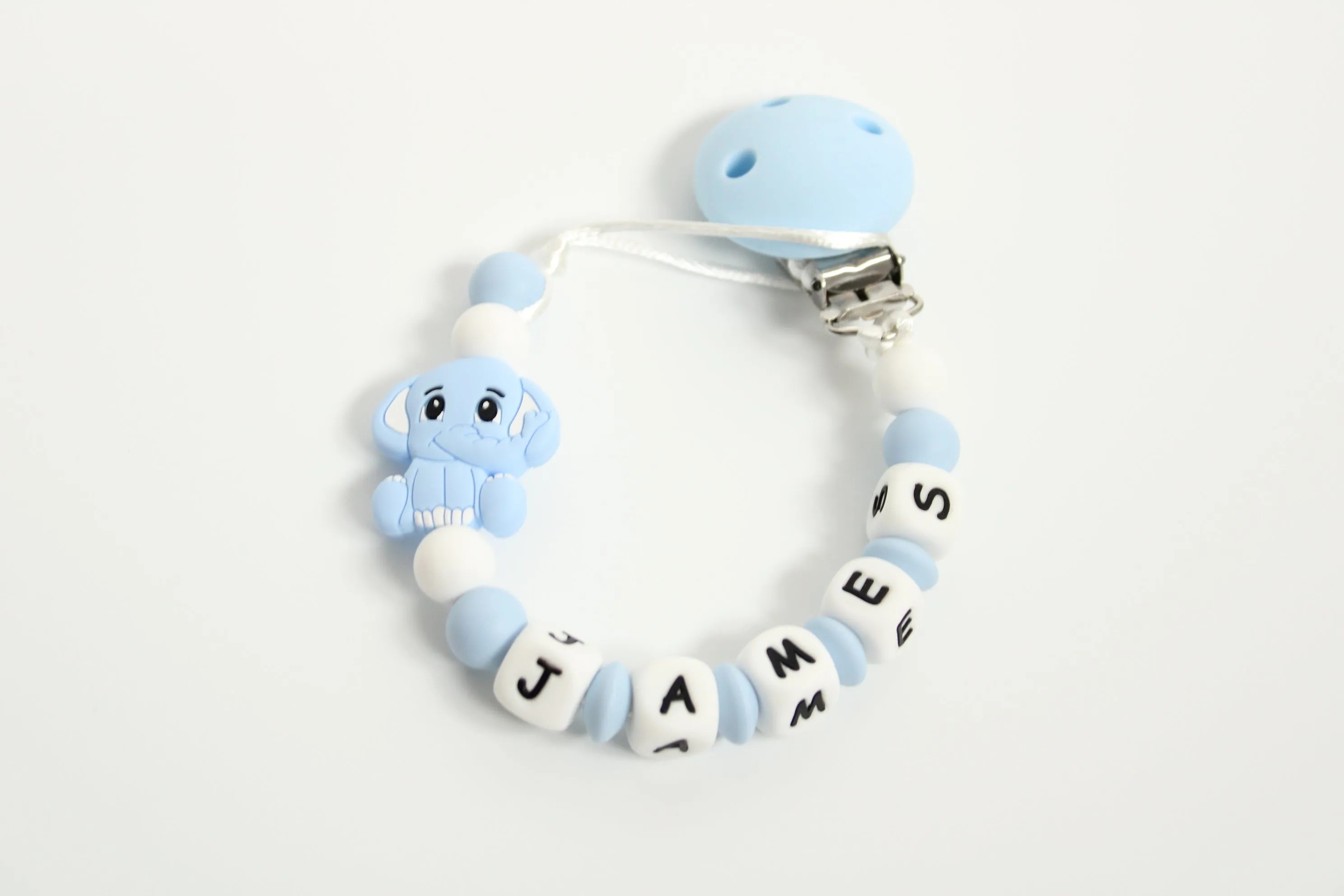 Personalised Blue Elephant Dummy Clip