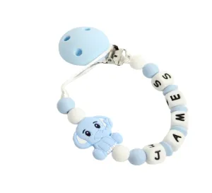 Personalised Blue Elephant Dummy Clip