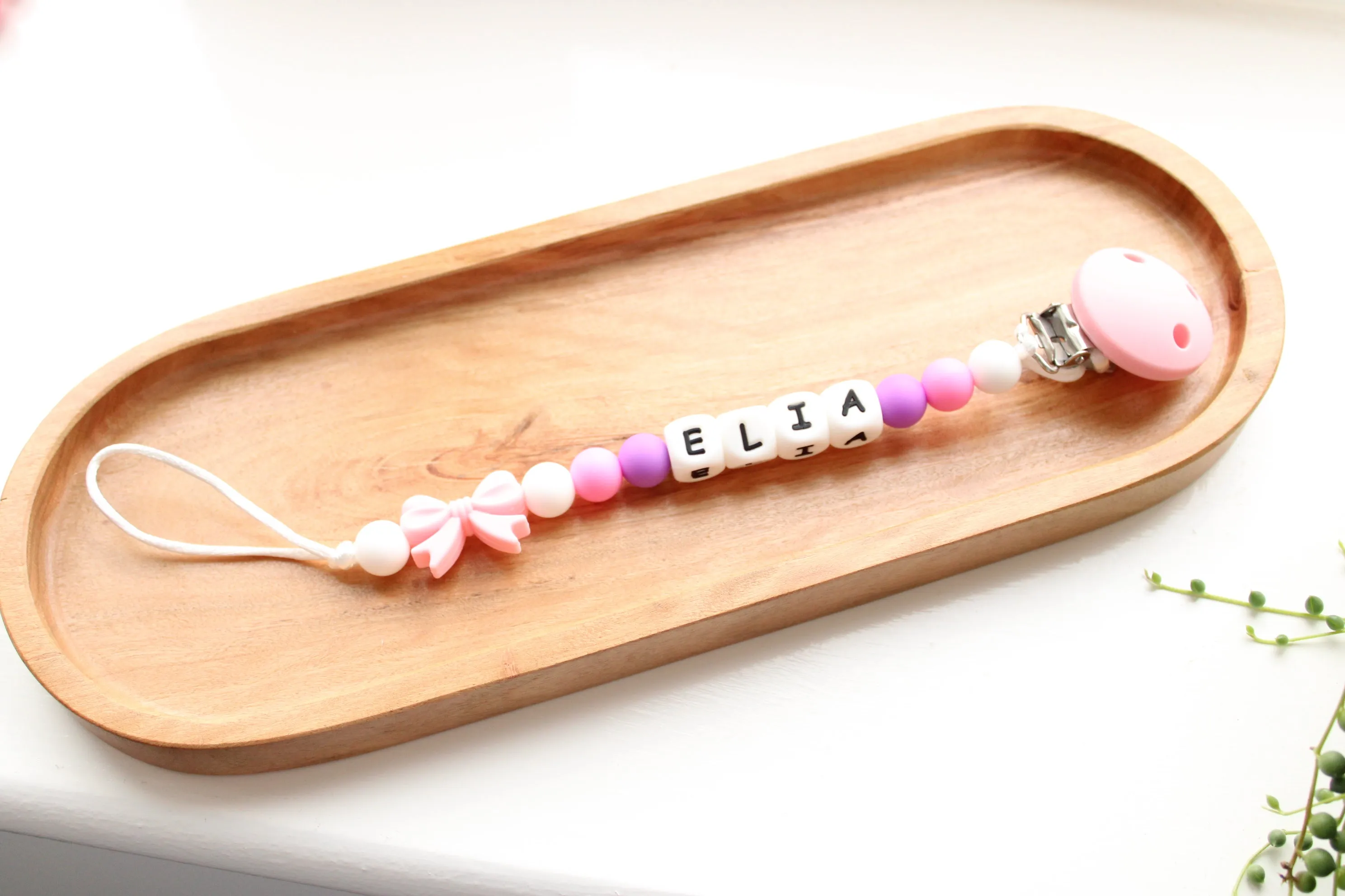 Personalised Bow Dummy clip Pink and Purple