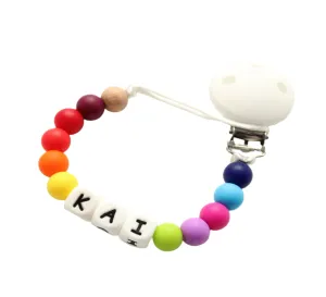 Personalised  Bright Rainbow Dummy Clip