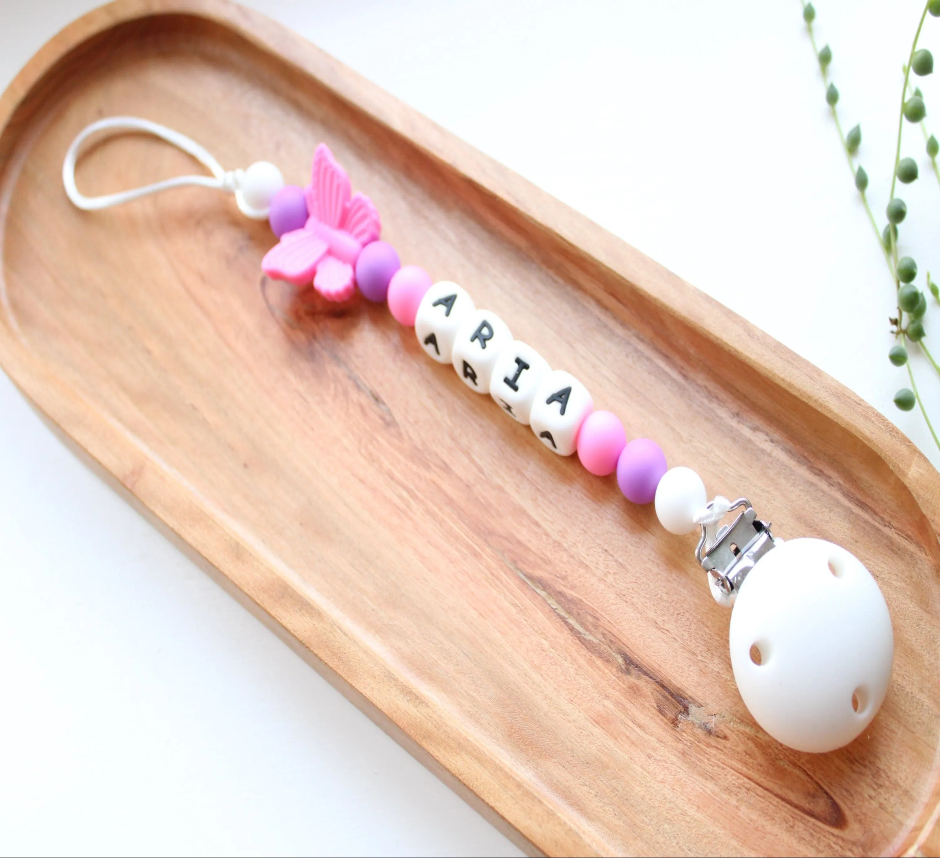 Personalised Butterfly Dummy Clip - Hot Pink
