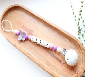 Personalised Butterfly Dummy Clip - Lilac