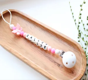 Personalised Butterfly Dummy Clip - Rose Pink