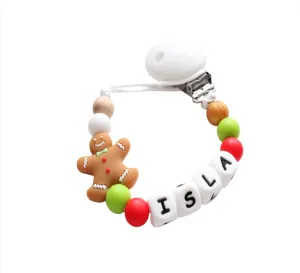 Personalised Christmas dummy clip - Gingerbread Man