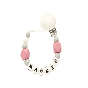 Personalised dummy clip- Blush, Grey & White