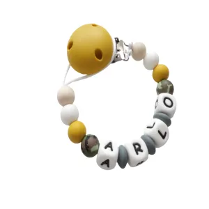 Personalised Dummy clip- Camouflage Khaki,Mustard & Grey