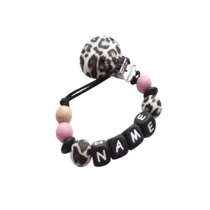 Personalised Dummy clip - Cheetah, Blush & Black