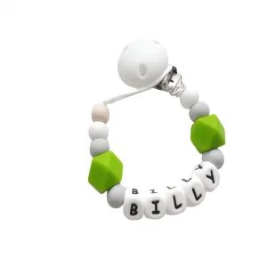 Personalised dummy clip -Green, Grey & White