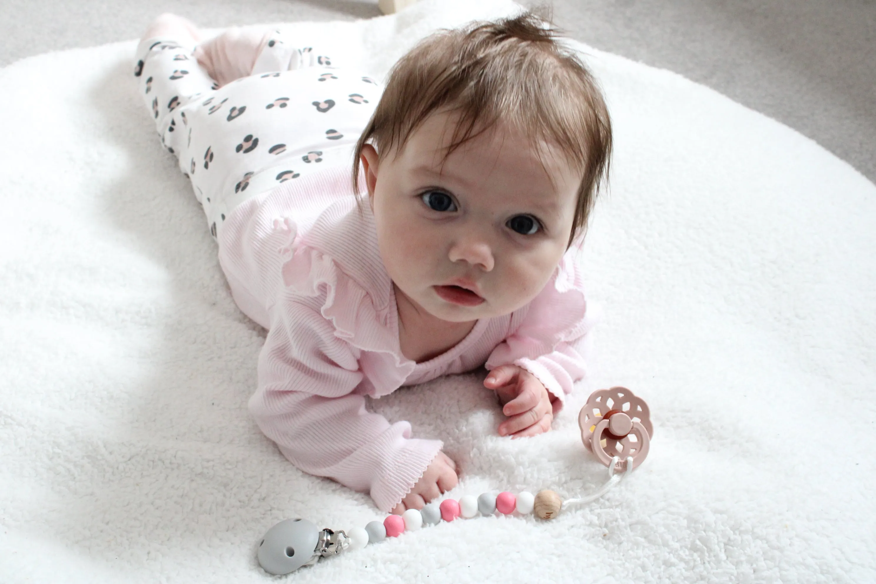 Personalised Dummy Clip - Grey, White & Pink