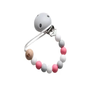 Personalised Dummy Clip - Grey, White & Pink